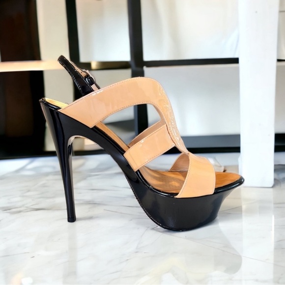 Vintage Giuseppe Zanotti Platform Patent Leather Black and Nude Stiletto Heels - Picture 9 of 16
